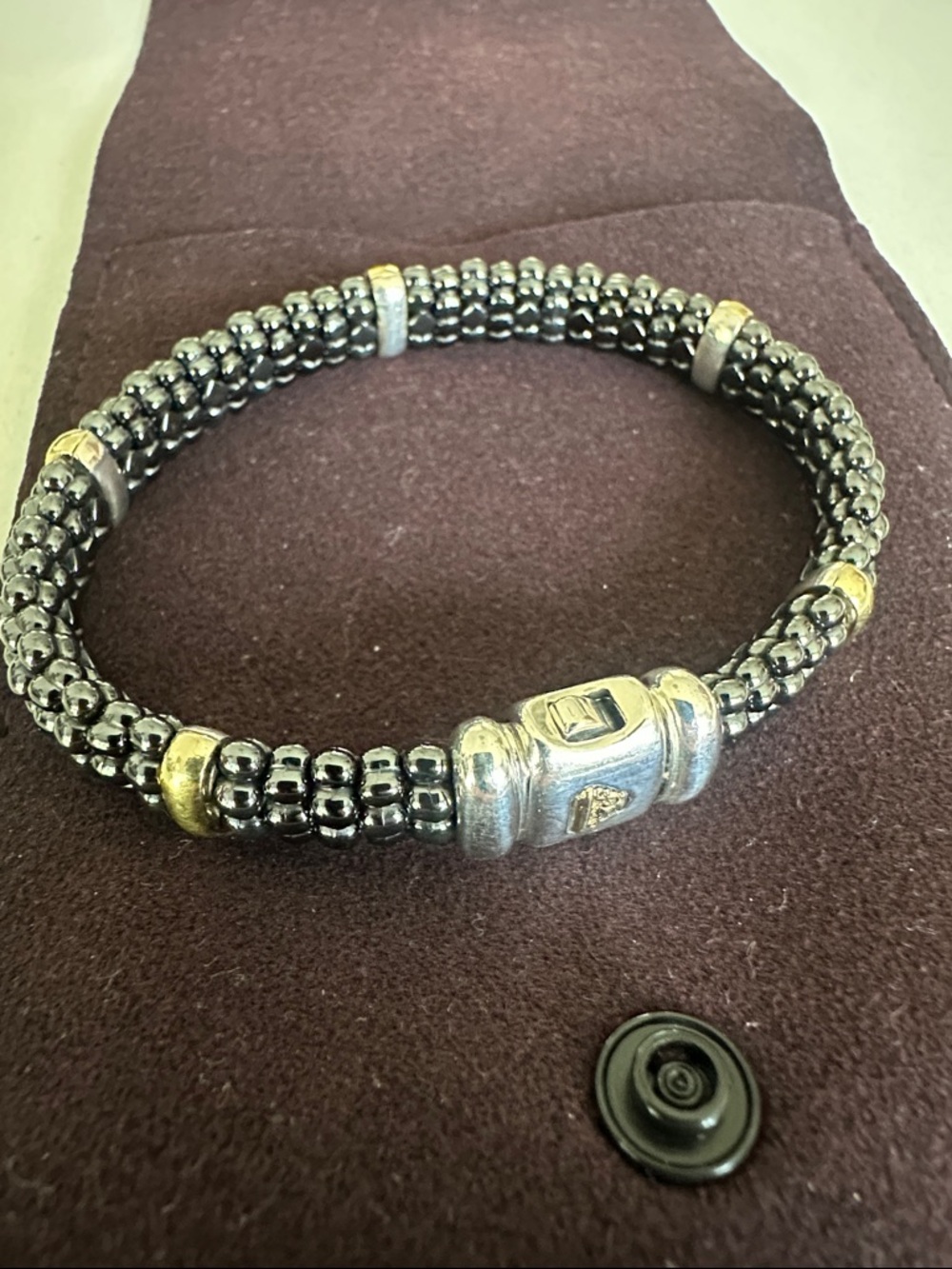 Lagos Caviar Hematite Beaded Bracelet with Silver & Gold Accents
